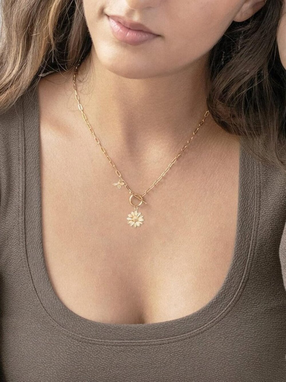 18K Gold Sun Moon Star Compass Pendant Necklace Chunky Toggle Paperclip Chain Ne - Picture 3 of 9
